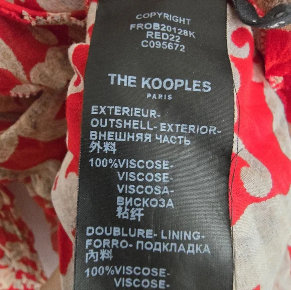 The Kooples Dress Red Long Sleeve Floral Print Size M/L
